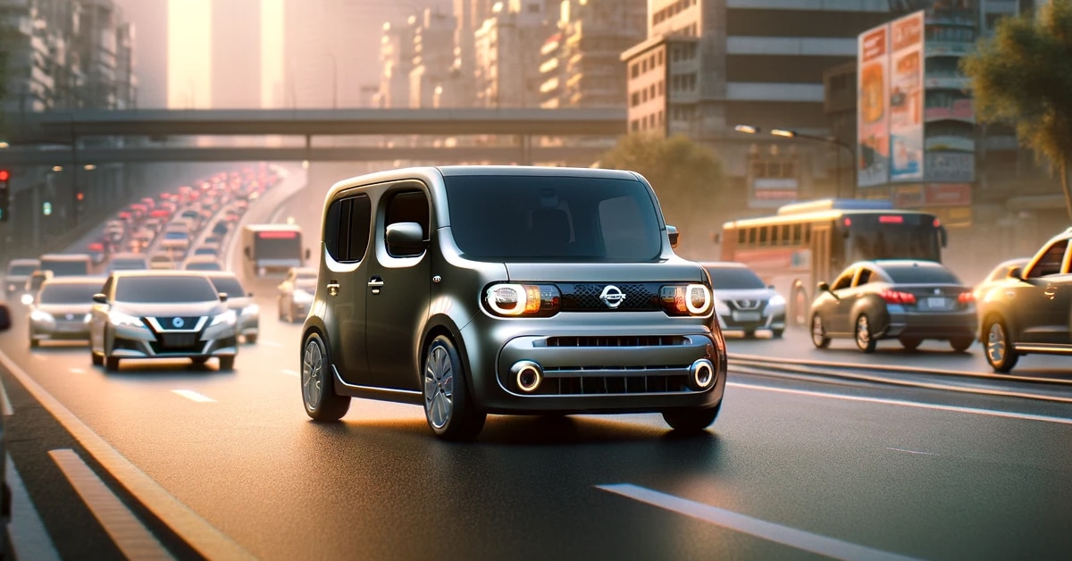 Nissan Cube driving in city traffic