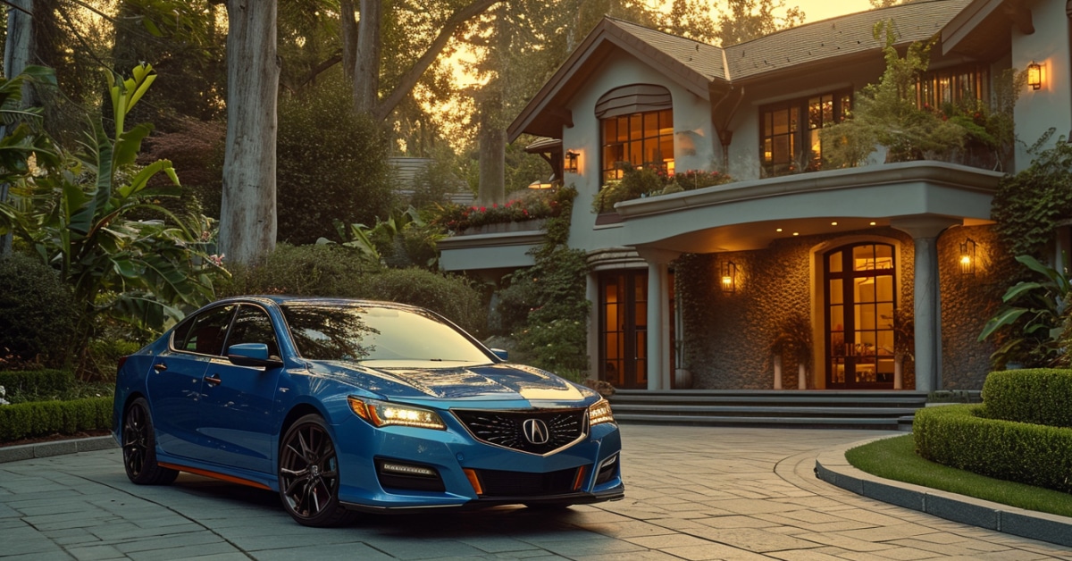 Acura TL parked in front of home at dusk