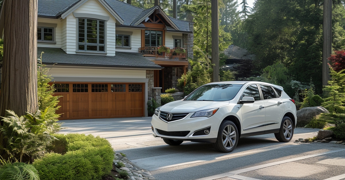 Acura ZDX parked in driveway of country home