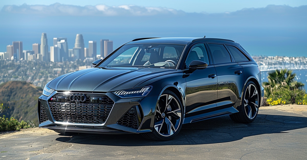 2024 Audi RS 6 parked at scenic city overlook on a sunny morning