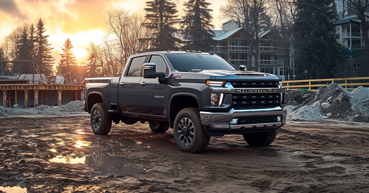 Chevrolet 2500 HD pickup at muddy residential construction site