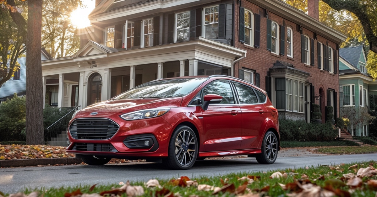 Red Ford C-Max parked in front of nice older home