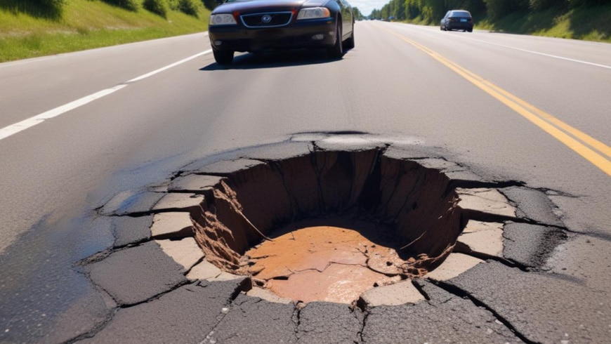 massive pothole in middle of highway