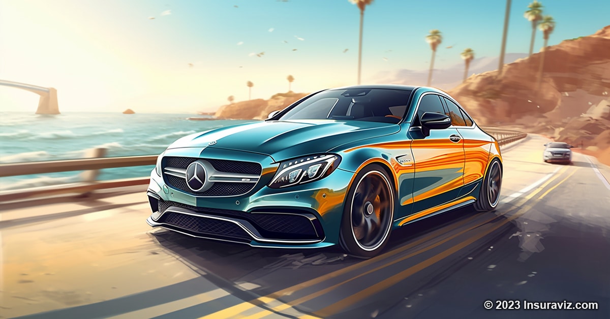 Stylized illustration of a Mercedes-Benz C63 AMG