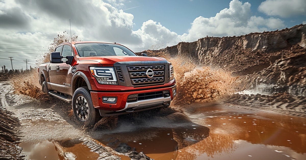 NIssan Titan XD driving through mud hole